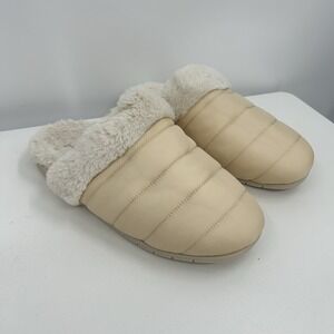 Vionic Josephine Faux Fur Slippers Size 6 Beige Comfort Warm Slip On Cozy Casual